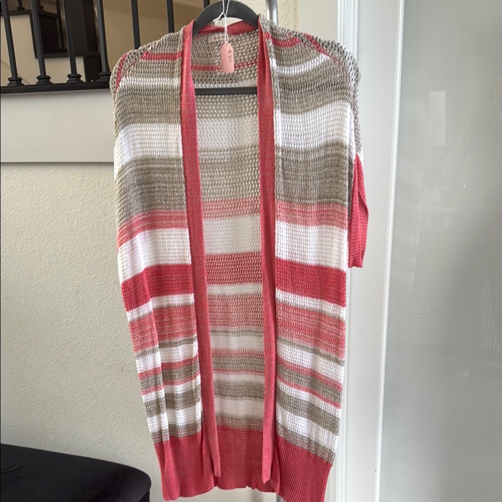 Skies Are Blue Pink and White Cardigan Sweater